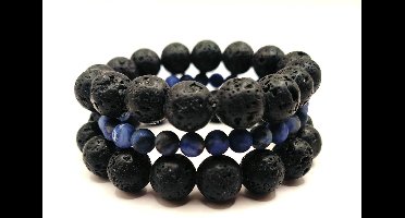 Powerarmband - Lavasteen en Lapis Lazuli - Matte afwerking - Powerbeads