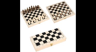 Eddy Toys Houten Schaakbord En Dambord – Opvouwbaar 2-in-1 Spel – 65-Delig – Schaakstukken En Damstenen Inbegrepen – Klassiek Bordspel Voor Kinderen En Volwassenen