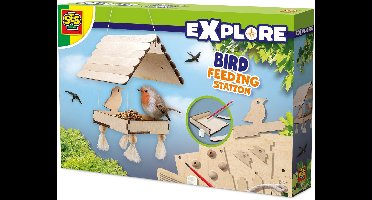 SES Creative - Explore - Vogelvoederstation - Vogelhuis maken - Je eigen Houten Vogelhuisje - Inclusief Draad en Kralen – Experimenteerdozen