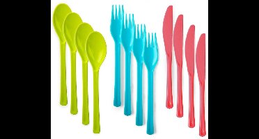 Plasticforte Bestek set van kunststof - 12x stuks - herbruikbaar plastic - 19 cm - BBQ / Verjaardag / Camping / Party - messen - vorken - lepels