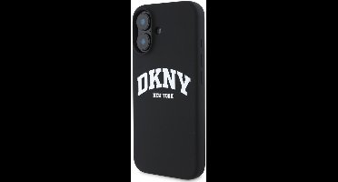 DKNY iPhone 16 Backcover hoesje Magsafe - Liquid Silicone - White Arch Logo - Zwart