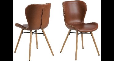 Giga Living Eetkamerstoel Zaria - Bruin - PU-Leer & Eikenhout - Set van 2