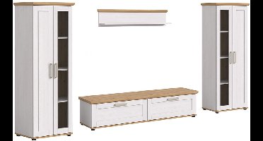 Verona wandkast systeem 4 delen wit, eik decor.