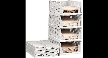 Boraboi® Multifunctionele opvouwbare en stapelbare kastorganizer voor diverse ruimtes in huis, set van 4 stuks, wit