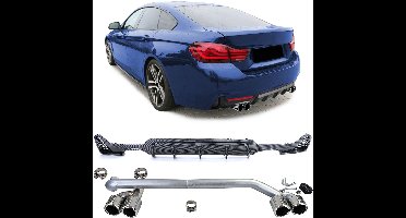 Sport Achterbumper Diffuser Carbon look + Sport Uitlaat Set Chrome Geschikt voor BMW 4 Serie F32 F33 F36 (425d, 428i, 430i)