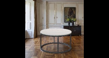 Luxe Ronde Salontafel Marmer – 95 cm – Wit/Zwart – Stijlvol & Duurzaam – Metalen Frame – Moderne Bijzettafel Woonkamer