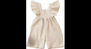 Joya Kids® Linnen Meisjes Broekpakje | Baby & Peuter Jumpsuit met Ruffles | Zomer Romper Licht Beige | Zomersetje Gebroken Wit | Luchtige Zomerkleding Meisje | Maat 74 t/m 100 | 6 Maanden tot 3 jaar | Maat 100