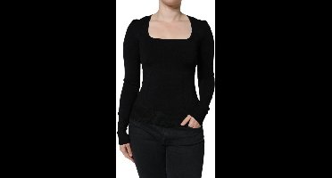 Square Neck Knit Top Wo - Black Tops