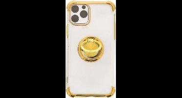 Hoesje Geschikt voor iPhone 12 hoesje silicone met ringhouder Back Cover case - Transparant/Goud