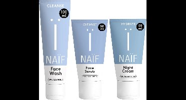 Naïf - Avond routine Set - Face Wash, Gezichtsscrub en Nachtcréme