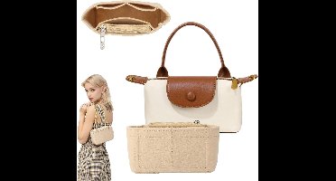 Allecto Plus - Compacte beige tasorganizer voor handtassen - Vilten organizer met meerdere vakken - Handtas- en portemonnee-organizer