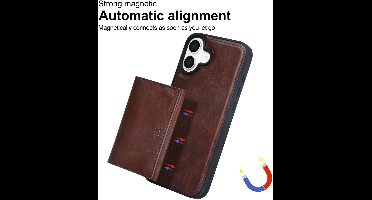 TUNIQ Back cover iPhone 16 Plus - Bruin - Met afneembare pasjeshouder - Stijlvol design