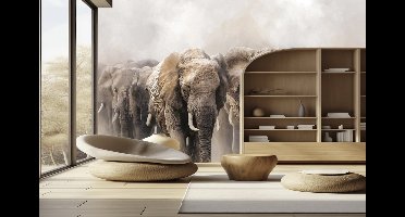 Naadloos behang Fotobehang - Majestic Elephant Parade Wall Mural - 250x250 centimeter
