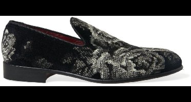 Floral Print Velvet Loafers SlipOn - Black