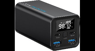 XLayer PowerBar - Compacte 20.000 mAh powerbank - USB-C PD 65W - Geschikt voor smartphone, tablet en laptop - 2x USB-C PowerDelivery - 2 x USB-A QuickCharge 18W - Aluminium - zwart