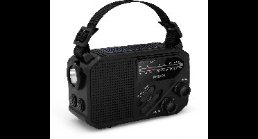 PHILIPS TAR1609 draagbare Noodradio FM/AM-radio met interne oplaadbare batterij, back-up met AAA-batterij en handslinger, zonne-energie, ingebouwde led-lamp en zaklamp als noodradio survival emergency radio voor kamperen, wandelen en stroomuitval
