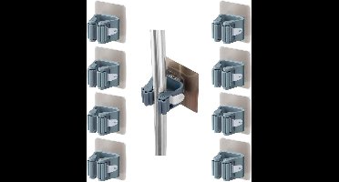 Smoakez - Set van 8 wandbezemhaken voor badkamer keuken kantoor tuin garage - Grijs - Geen boren nodig