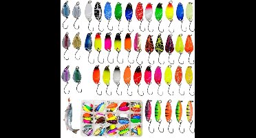 titel: 43 stuks visaas voor het vissen op forel meerkleurig kunstaas spoon voor forel set met boxspinning lepel hengelset voor forel Smoakez - 43-delige set kunstaas voor forelvisserij in meerdere kleuren met doos - lepelhengelset voor forelvissen