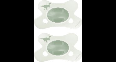 Difrax Natural Fopspeen - 0 tot 6 Maanden - Dino - Groen Dinoprint - 2 Stuks