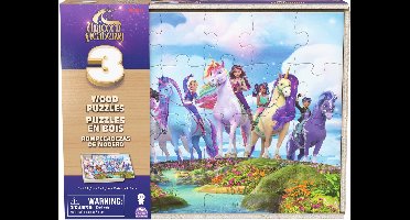 Spin Master Games 3 houten Unicorn Academy-puzzels, elk 24 stukken, kinderpuzzel, illustraties