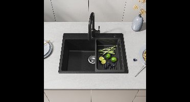 CECIPA max Granieten Spoelbak voor keuken 60x45cm Antraciet - Roestvrij staal - Wasbak met waterafvoersysteem - Granieten spoelbak met afdruip