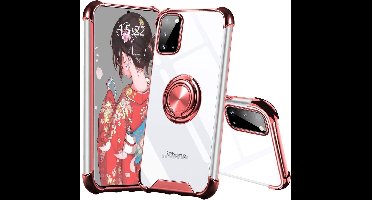 Hoesje Geschikt Voor Samsung Galaxy S10 Lite hoesje silicone met ringhouder Back Cover Case - Transparant/Rosegoud