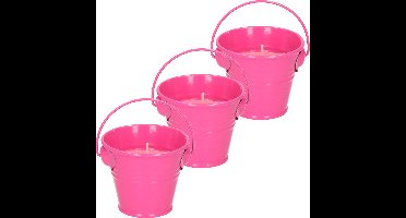 Decoris Citronella kaarsen - in zink potje - set 3x - roze - 5 branduren