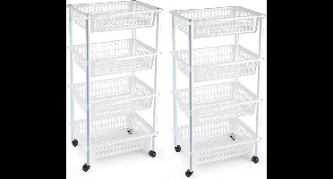 Plasticforte keukentrolley op wieltjes - 2x stuks - 4-laags - transparant - kunststof - 40x50x85 cm - opberger