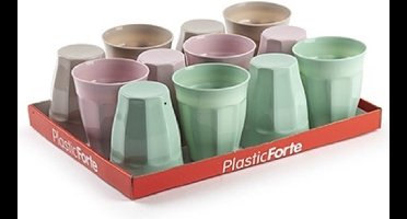 PlasticForte Drinkglazen - 12x stuks - gekleurd - kunststof - 250 ml - drinkbekers - onbreekbaar