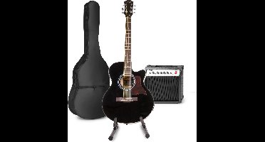 Elektrisch akoestische gitaar - MAX ShowKit gitaarset 4/4 - Met 40W gitaar versterker, gitaar standaard, gitaar stemapparaat, gitaartas en plectrum - Zwart