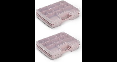 Plasticforte Opbergdoos - 2x - roze - kunststof - 28 x 21 cm - met deksel - opbergbox/sorteerdoos