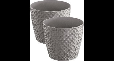2x stuks orient stijl plantenpot/bloempot kunststof dia 19 cm en hoogte 17 cm in het steengrijs voor binnen/buiten
