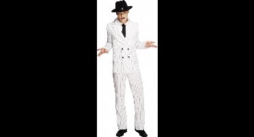 Smiffy Carnaval verkleedkleding gangsters pak/kostuum voor mannen/heren - wit - gestreept 52/54