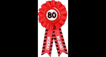 Paperdream 80 jaar rozet - leeftijd badge - 80e verjaardag - rood - feestartikelen