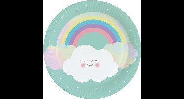 8x stuks feestbordjes met wolken print karton 23 cm - wegwerp party verjaardag taart/gebak bordjes
