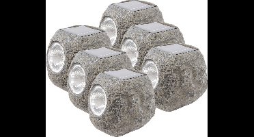 Lumineo Buiten spot solar verlichting - 6x -steen - LED - 10 x 12 cm