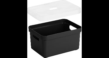 Sunware Opbergbox met transparante deksel - kastmand - zwart - 13 liter - kunststof - 35 x 25 x 18 cm - Opbergers