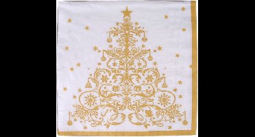 Kerst tafel servetten 40x stuks van 33 x 33 cm - Gouden kerstboom print