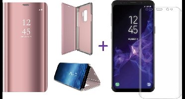 Hoesje geschikt voor Samsung Galaxy S9 - Screen Protector PET - Book Case Spiegel Roségoud & Screenprotector