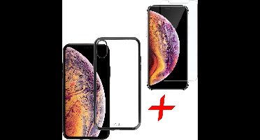 Transparant Hoesje geschikt voor iPhone Xs Max Soft TPU Gel Siliconen Case Zwart + Tempered Glass Screenprotector iCall