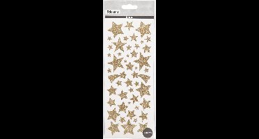 Glitterstickers, sterren, vel 10x24 cm, ca. 110 stuk, goud, 2 vel/ 1 doos