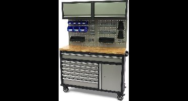HBM 136 Cm. Professionele Verrijdbare Werkbank Met Kastenwand en Accesoires