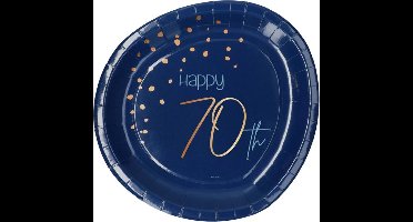 Folat - Borden Elegant True Blue 70 Jaar 23 cm - 8 stuks