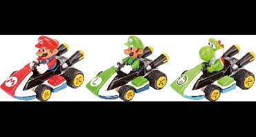 Carrera Speelgoedvoertuig - Mario Kart 8 - 3 pack - Mario Luigi en Yoshi - Terugtrek Auto - Pull Back Auto - 1:43