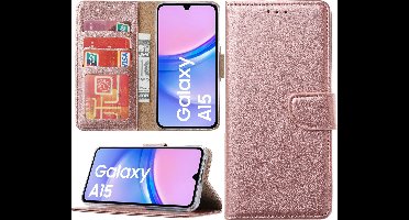 Hoesje geschikt voor Samsung Galaxy A15 bookcase met pasjeshouder - Rosé goud