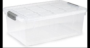 PlasticForte Opslag/opberg bak/box met deksel - kunststof - 37 x 26 x 14 cm - transparant - 9 liter