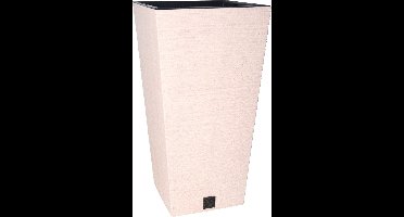 Prosperplast Plantenpot/bloempot - buiten - kunststof - creme wit - Eco wood look - D24 x H45 cm