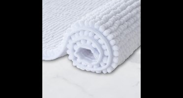 Badmat Anti-Slip av soft Chenille | Super absorberend en machinewasbaar | Te combineren als badmat set | Voor de badkamer, douche, bad of als WC mat | Wit - 45x45 cm