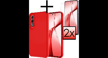 Hoesje - Met 2x Screenprotector - Geschikt voor OnePlus Nord CE4 - Sterk & Shockproof - Back Cover - Siliconen Case - Telefoon Hoes - Rood