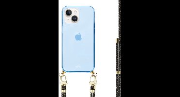 xoxo Wildhearts silicone case met koord - Blauw telefoonhoesje met koord - telefoonketting - Gold Goddess - Cord Case - geschikt voor Apple iPhone 14 - Zwart koord met gouden accenten